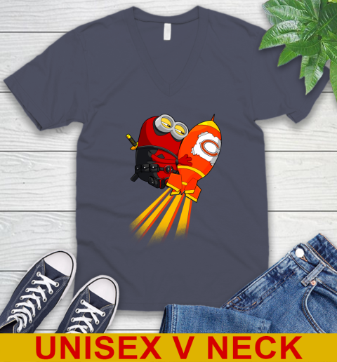 NFL Football Chicago Bears Deadpool Minion Marvel Shirt V-Neck T-Shirt 7
