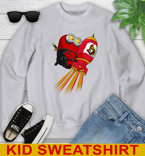 NHL Hockey Ottawa Senators Deadpool Minion Marvel Shirt Youth Sweatshirt 3