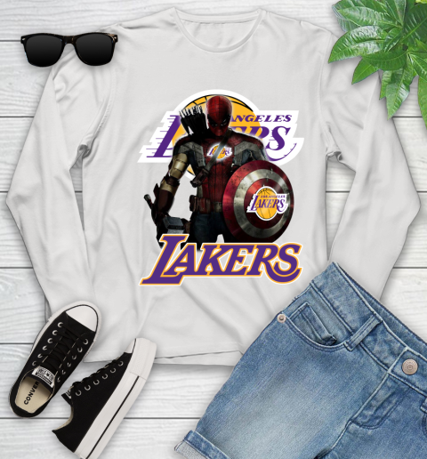 Los Angeles Lakers NBA Basketball Captain America Thor Spider Man Hawkeye Avengers Youth Long Sleeve