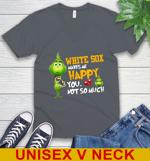 MLB Chicago White Sox Makes Me Happy You Not So Much Grinch Baseball Sports V-Neck T-Shirt 4