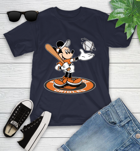 MLB Baseball Baltimore Orioles Cheerful Mickey Disney Shirt Youth T-Shirt 3