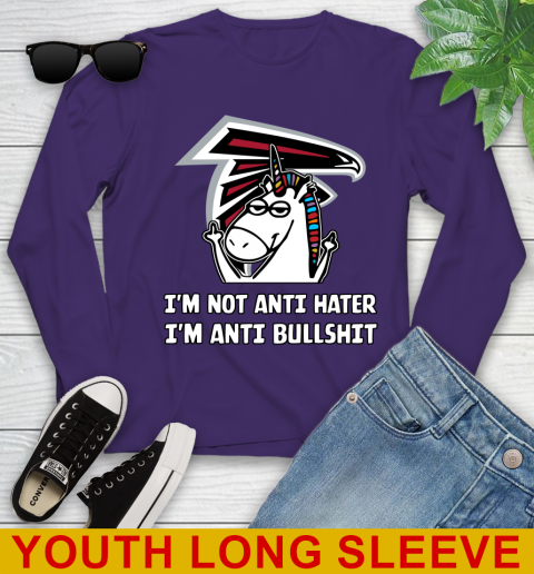 Atlanta Falcons NFL Football Unicorn I'm Not Anti Hater I'm Anti Bullshit Youth Long Sleeve 5