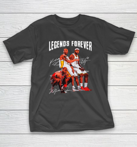Kobe Bryant Lebron James And Michael Jordan Legends Forever Signatures T-Shirt