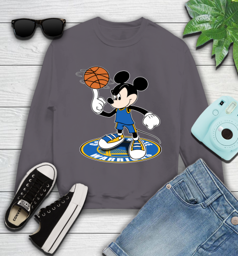 NBA Basketball Golden State Warriors Cheerful Mickey Disney Shirt Youth Sweatshirt Tee For Sports