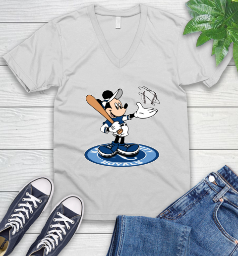 MLB Baseball Kansas City Royals Cheerful Mickey Disney Shirt V-Neck T-Shirt 2