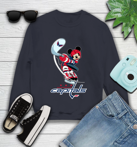 NHL Hockey Washington Capitals Cheerful Mickey Mouse Shirt Youth Sweatshirt 3