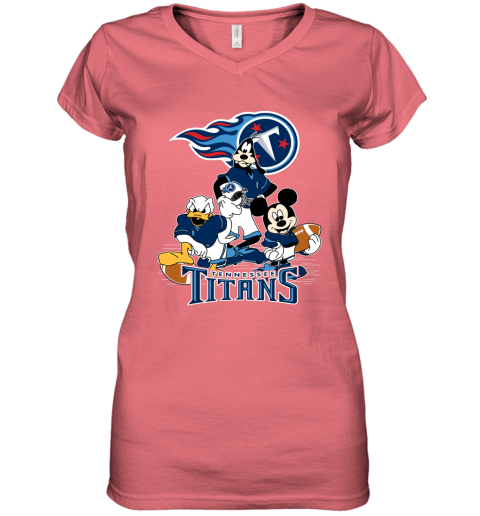 NFL Tennessee Titans Mickey Mouse Donald Duck Goofy Football T Shirt 29NZTv7YL8E women v neck t shirt 39 95 151514 front coral