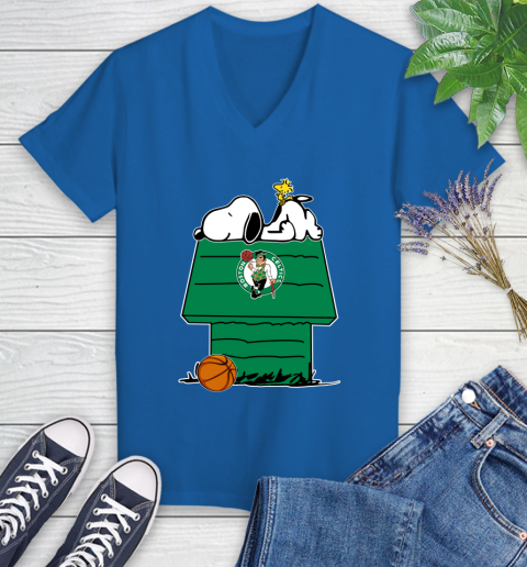 Boston Celtics NBA Basketball Snoopy Woodstock The Peanuts Movie Women's V-Neck T-Shirt 10