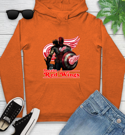 NHL Captain America Thor Spider Man Hawkeye Avengers Endgame Hockey Detroit Red Wings Youth Hoodie 5