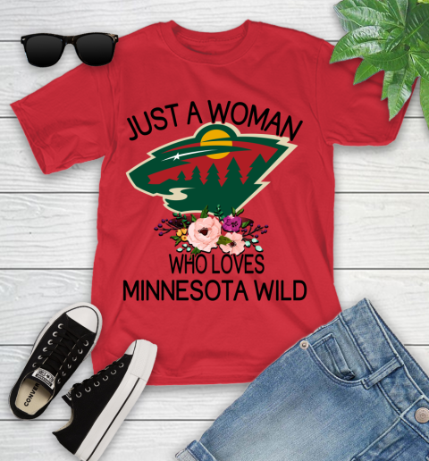 NHL Just A Woman Who Loves Minnesota Wild Hockey Sports Youth T-Shirt 8