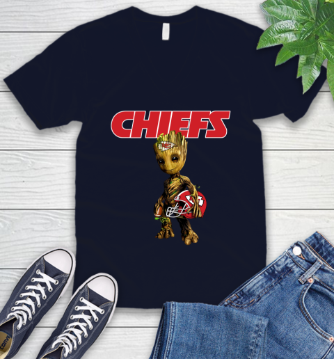 Kansas City Chiefs NFL Football Groot Marvel Guardians Of The Galaxy V-Neck T-Shirt 3