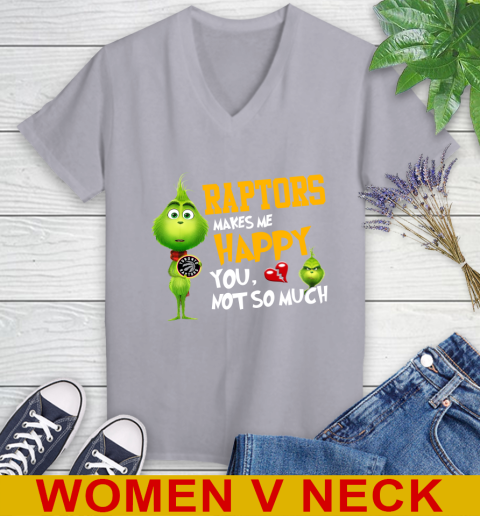 NBA Toronto Raptors Makes Me Happy You Not So Much Grinch Basketball Sports Women's V-Neck T-Shirt 4