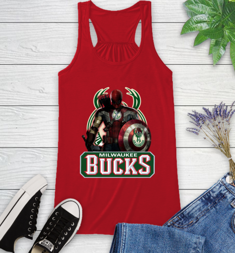 Milwaukee Bucks NBA Basketball Captain America Thor Spider Man Hawkeye Avengers Racerback Tank 6