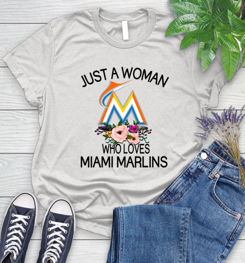 MLB Just A Woman Who Loves Miami Marlins Baseball Sports Women's T-Shirt