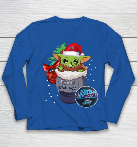 Utah Jazz Christmas Baby Yoda Star Wars Funny Happy NBA Youth Long Sleeve 9
