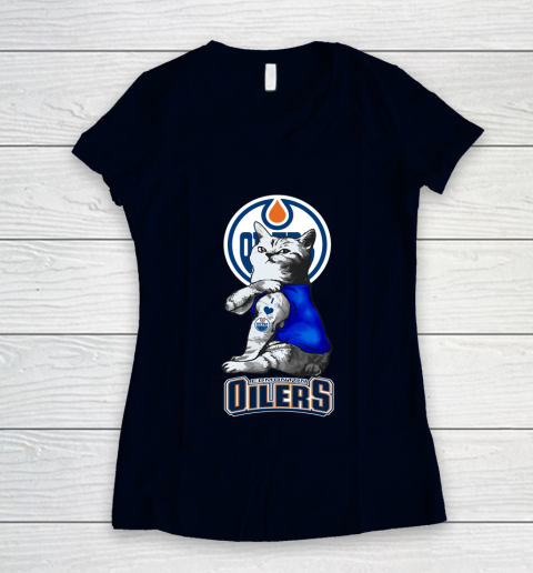 NHL My Cat Loves Edmonton Oilers Hockey Women's V-Neck T-Shirt 2