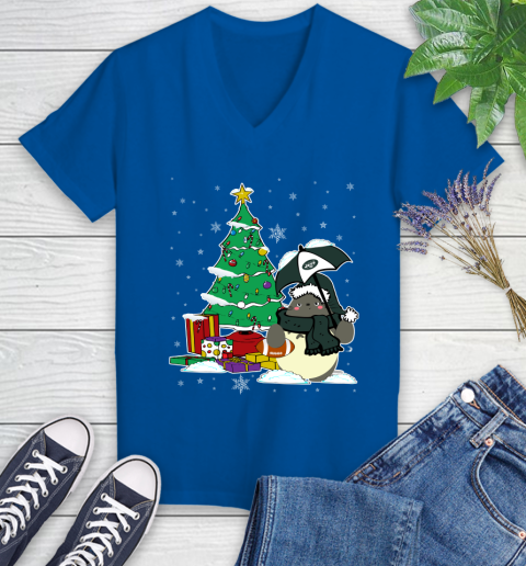 New York Jets NFL Football Cute Tonari No Totoro Christmas Sports Women's V-Neck T-Shirt 10