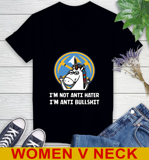 Denver Nuggets NBA Basketball Unicorn I'm Not Anti Hater I'm Anti Bullshit Women's V-Neck T-Shirt 2