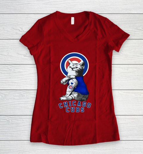 MLB Baseball My Cat Loves Chicago Cubs Women's V-Neck T-Shirt 8