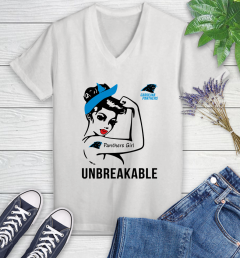 NFL Carolina Panthers Girl Unbreakable Football Sports Women's V-Neck T-Shirt