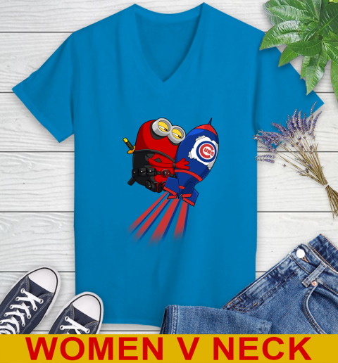 MLB Baseball Chicago Cubs Deadpool Minion Marvel Shirt Women's V-Neck T-Shirt 7