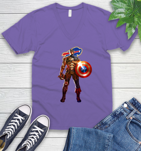 NFL Captain America Marvel Avengers Endgame Football Sports Buffalo Bills V-Neck T-Shirt 10