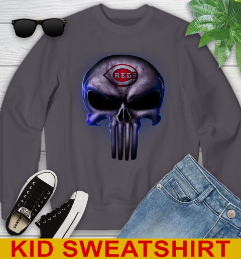 Cincinnati Reds MLB Baseball Punisher Skull Sports Youth Sweatshirt 5