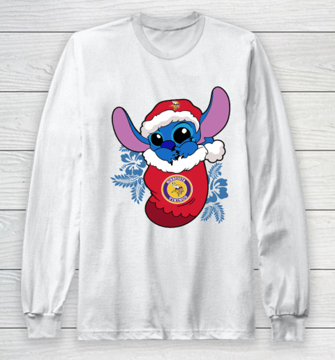 Minnesota Vikings Christmas Stitch In The Sock Funny Disney NFL Long Sleeve T-Shirt 2