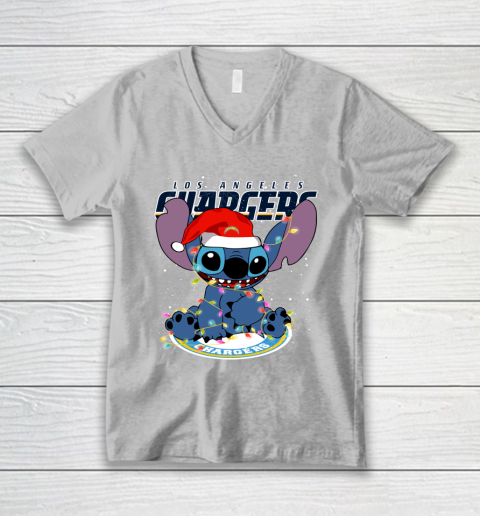 Los Angeles Chargers NFL Football noel stitch Christmas V-Neck T-Shirt 2