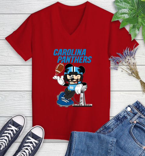 NFL Carolina Panthers Mickey Mouse Disney Super Bowl Football T Shirt Women's V-Neck T-Shirt 12