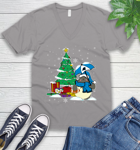 Carolina Panthers NFL Football Cute Tonari No Totoro Christmas Sports V-Neck T-Shirt 3