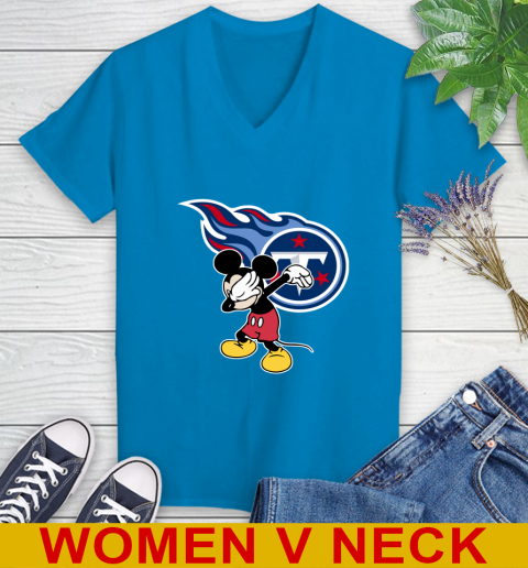 Tennessee Titans NFL Football Dabbing Mickey Disney Sports Women's V-Neck T-Shirt 8