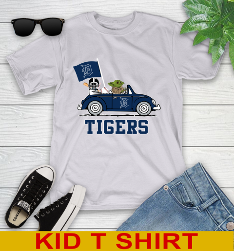 MLB Baseball Detroit Tigers Darth Vader Baby Yoda Driving Star Wars Shirt Youth T-Shirt 5