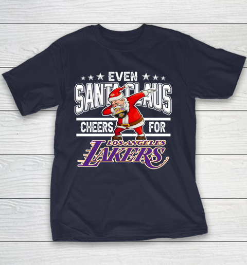 Los Angeles Lakers Even Santa Claus Cheers For Christmas NBA Youth T-Shirt 2