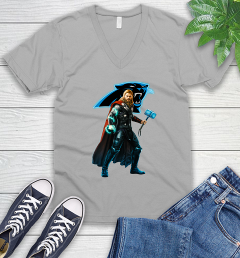 NFL Thor Avengers Endgame Football Carolina Panthers V-Neck T-Shirt 4