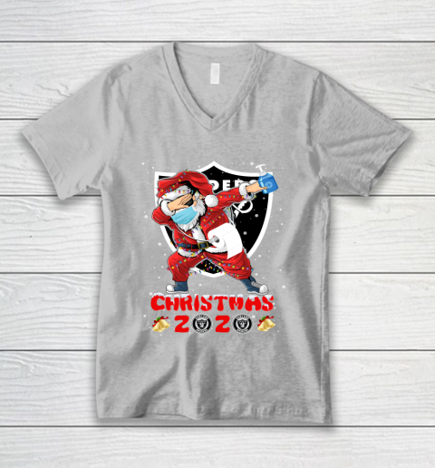 Oakland Raiders Funny Santa Claus Dabbing Christmas 2020 NFL V-Neck T-Shirt 3