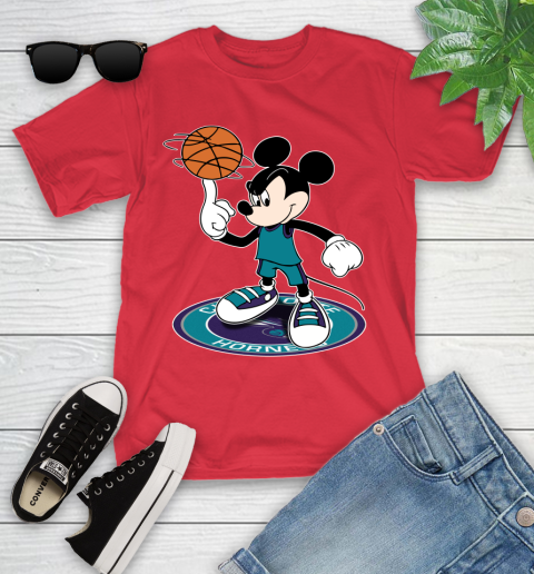 NBA Basketball Charlotte Hornets Cheerful Mickey Disney Shirt Youth T-Shirt 10
