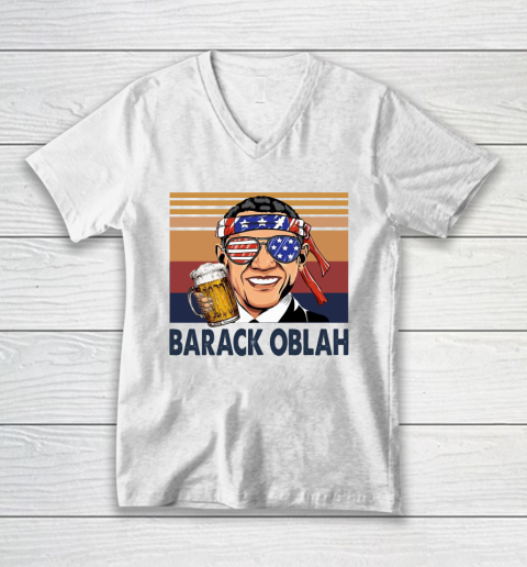 Barack Obama Oblah Drink Independence Day The 4th Of July Shirt V-Neck T-Shirt