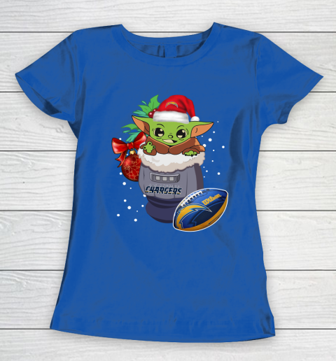 Los Angeles Chargers Christmas Baby Yoda Star Wars Funny Happy NFL Women's T-Shirt 9
