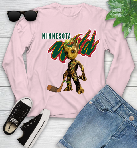 Minnesota Wild NHL Hockey Groot Marvel Guardians Of The Galaxy Youth Long Sleeve 10