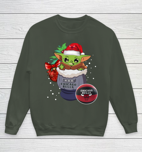 Chicago Bulls Christmas Baby Yoda Star Wars Funny Happy NBA Youth Sweatshirt 10