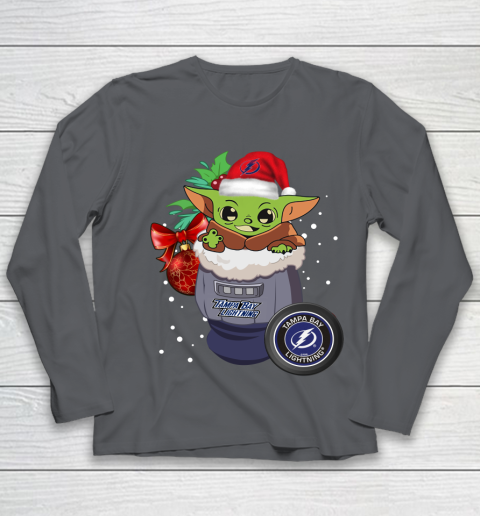 Tampa Bay Lightning Christmas Baby Yoda Star Wars Funny Happy NHL Youth Long Sleeve 8