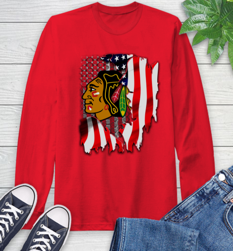 Chicago Blackhawks NHL Hockey American Flag Long Sleeve T-Shirt 11