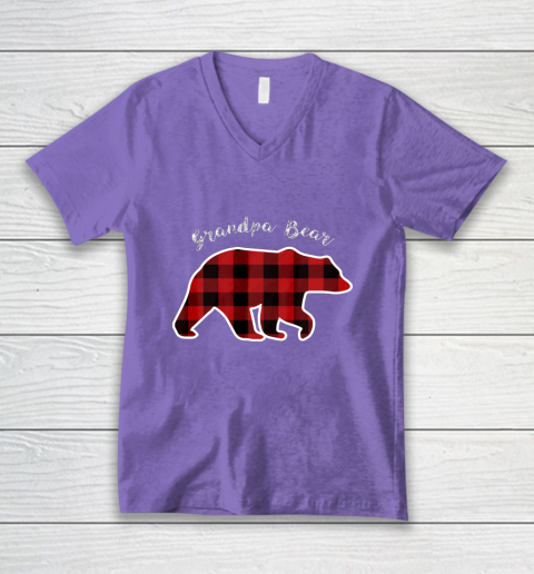 GRANDPA BEAR Men Red Plaid Christmas Pajama Family Gift V-Neck T-Shirt 8