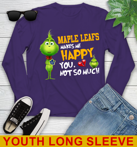 NHL Toronto Maple Leafs Makes Me Happy You Not So Much Grinch Hockey Sports Youth Long Sleeve 4