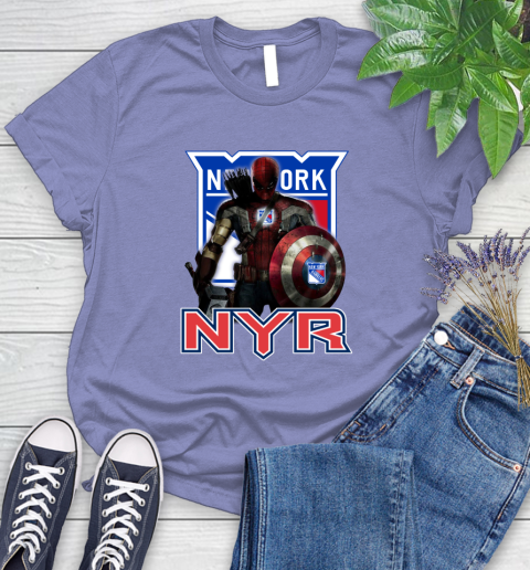 NHL Captain America Thor Spider Man Hawkeye Avengers Endgame Hockey New York Rangers Women's T-Shirt 11