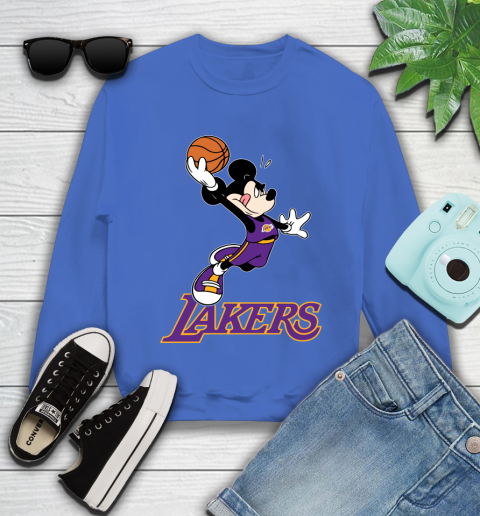 NBA Basketball Los Angeles Lakers Cheerful Mickey Mouse Shirt Youth Sweatshirt 7