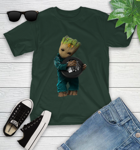 NHL Groot Guardians Of The Galaxy Hockey Sports Chicago Blackhawks Youth T-Shirt 5