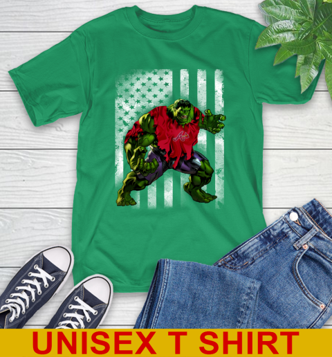 Atlanta Braves Hulk Marvel Avengers MLB Baseball American Flag T-Shirt 7