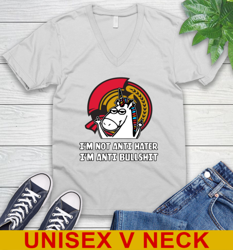 Ottawa Senators NHL Hockey Unicorn I'm Not Anti Hater I'm Anti Bullshit V-Neck T-Shirt
